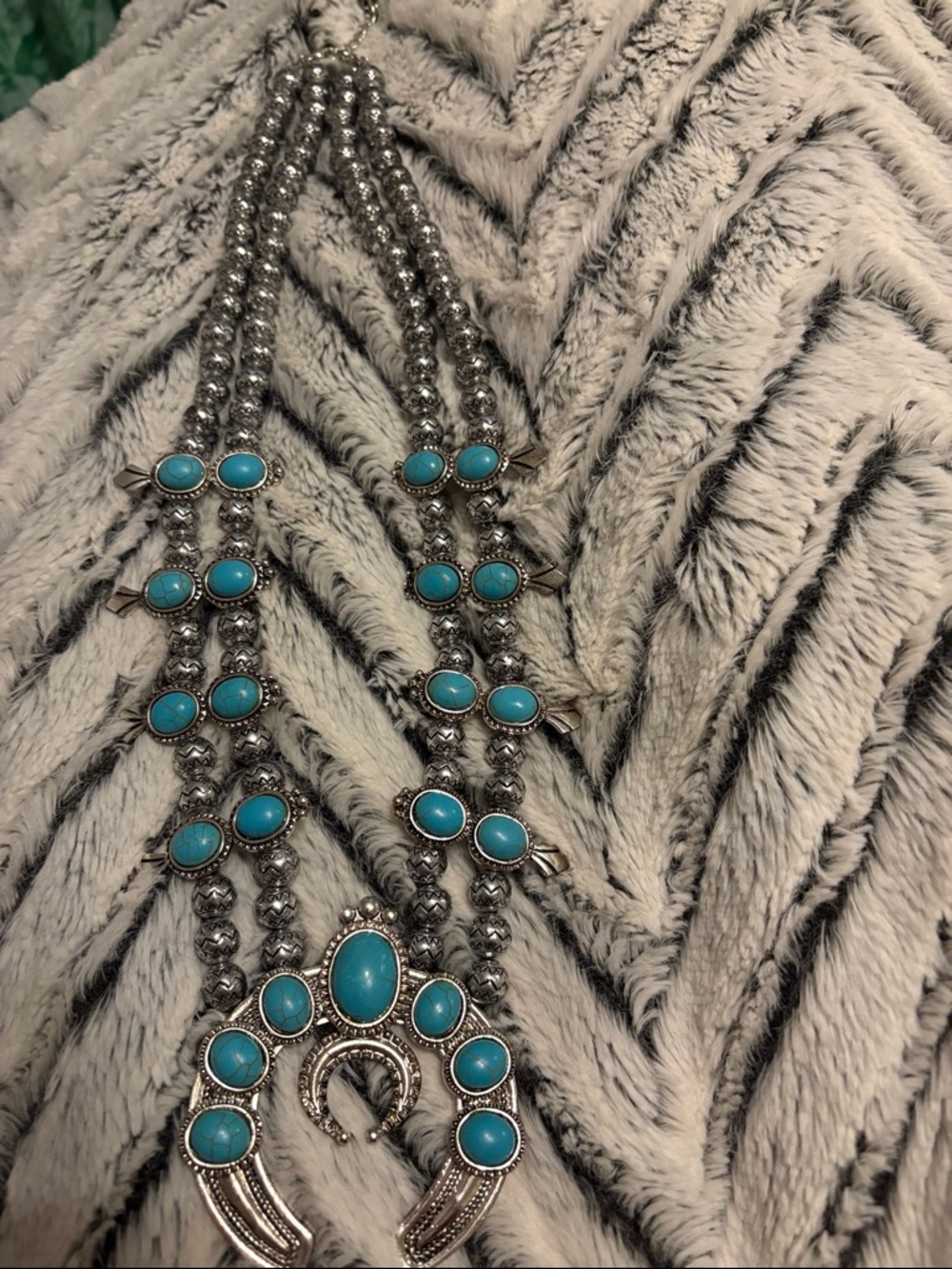 Turquoise Stone Double-Strand Squash Blossom Necklace - Women Jewelry